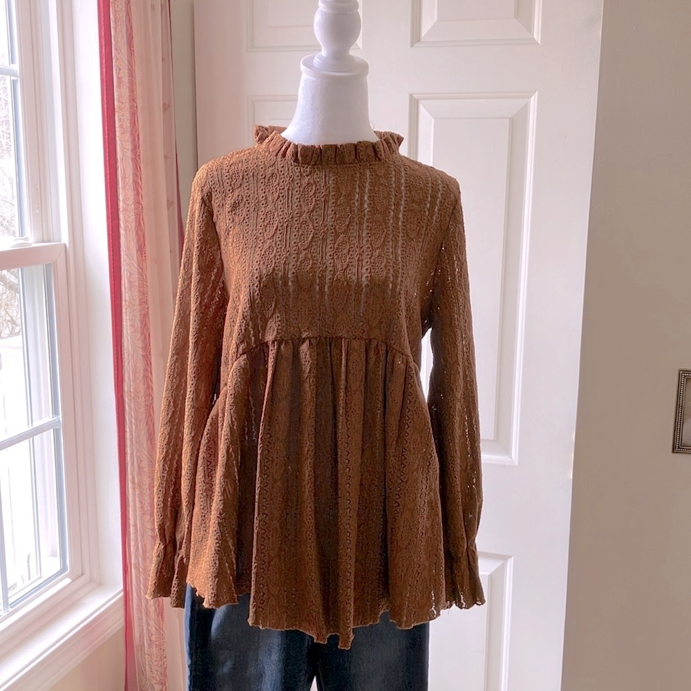 Spice Rose Boho Long Sleeve Tp Cinnamon Size S